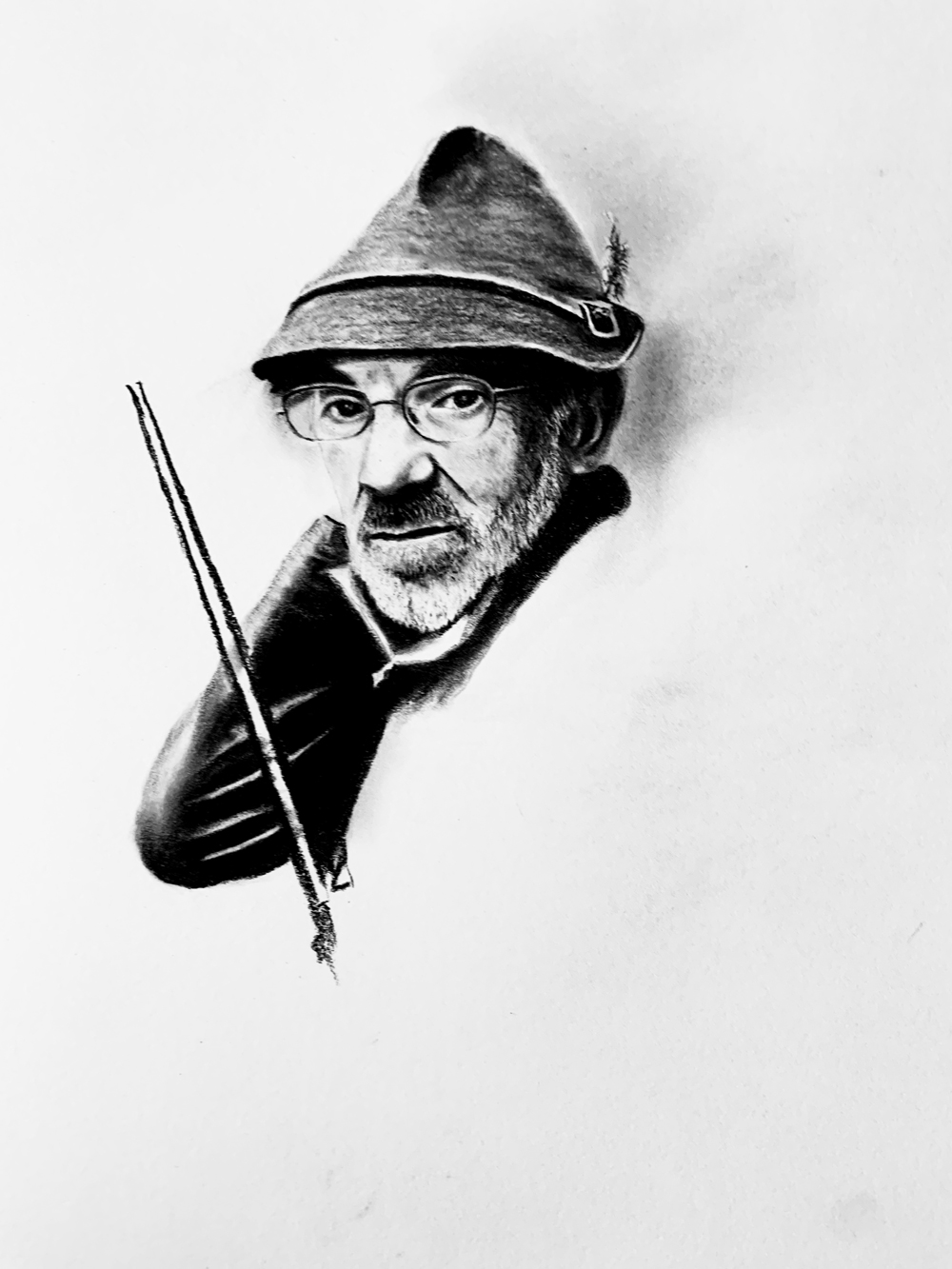 Fase intermedia del disegno a carboncino